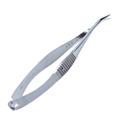 Vannas Angled to Side Capsulotomy Scissors, Serrated Handle With Polished Finish, 6mm Blades, Sharp Pointed Tips, 9mm Mid Screw To Tip, And Overall Length Of 3 1/4" (80mm) 